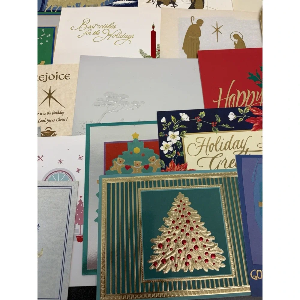 Vintage Metallic Christmas Cards Fronts ONLY for Scrapbooking Crafts Lot of 50+